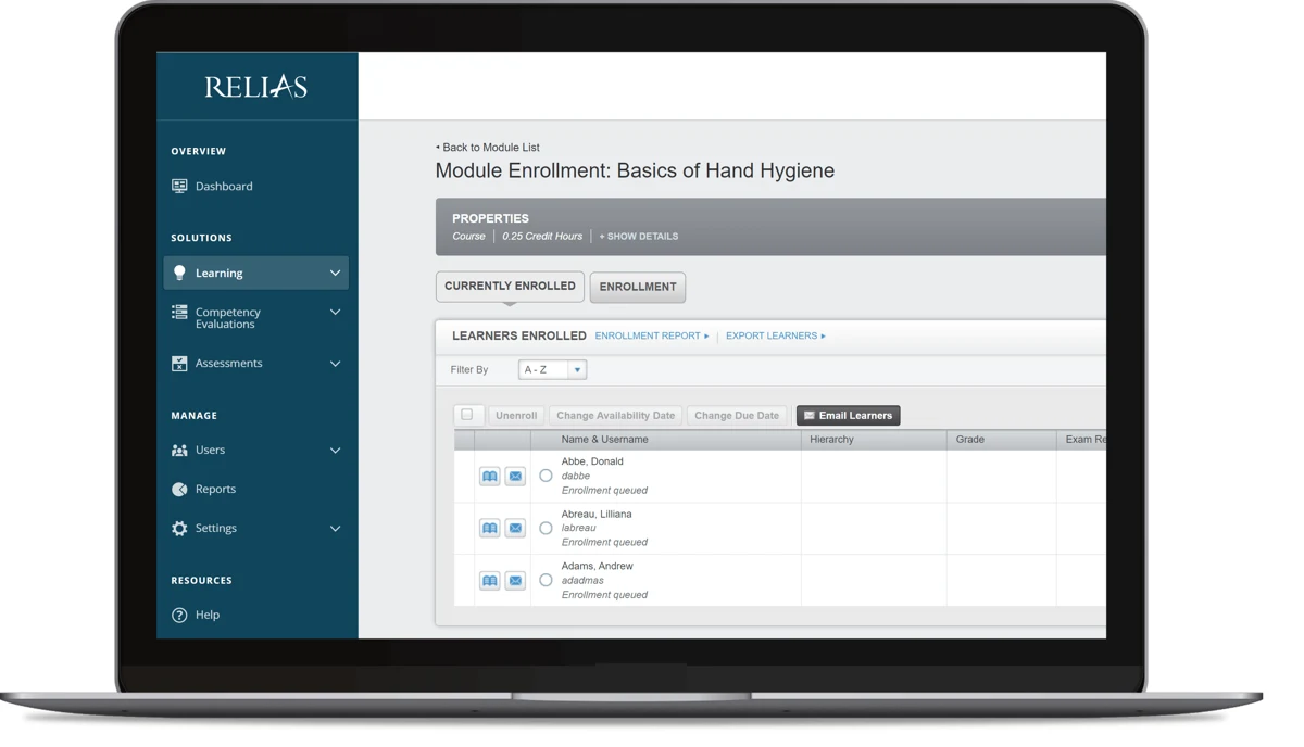 Relias workforce training dashboard with role-based assignments